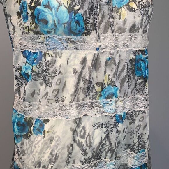 Vintage 90’s Y2K Self Esteem Sheer Chiffon Tiered Lace Babydoll Top Size Large - Picture 3 of 16